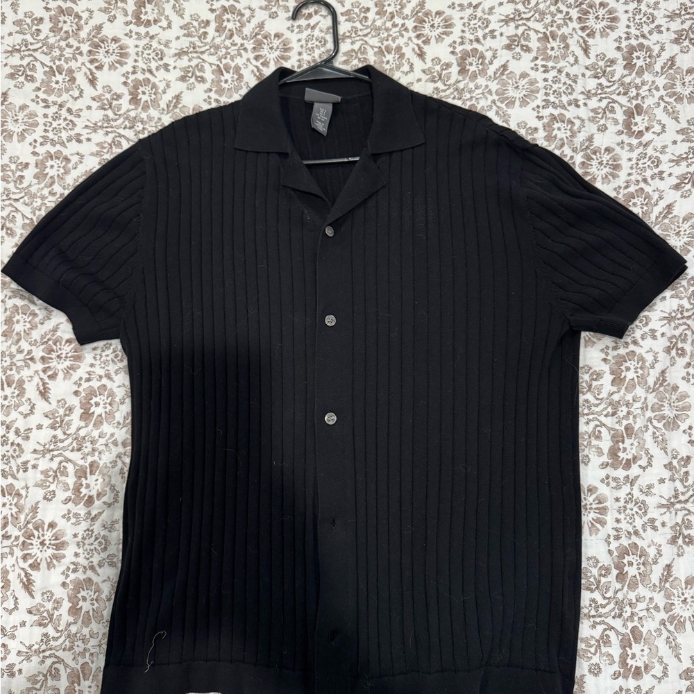 H&M Black Ribbed Button Down Shirt